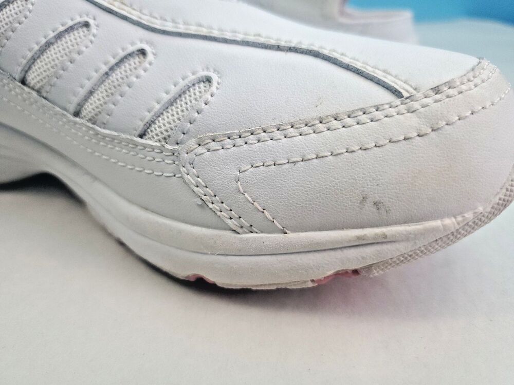 Easy Spirit Sz 7 White Leather Slip On Walking Shoes Sneaker Mules Pink Accents - Picture 5 of 12